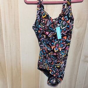 Aqua Eve Women's Floral One Piece Swimsuit - Black and Multicolor